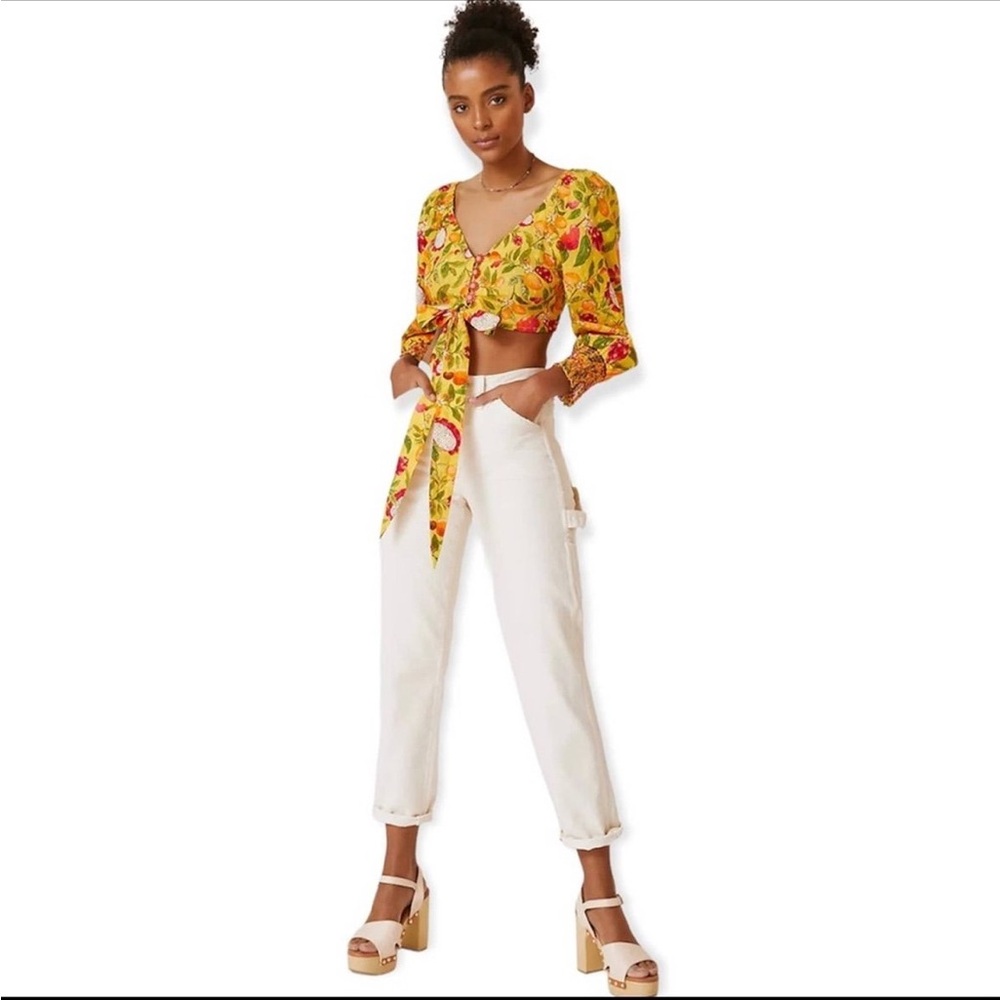 Farm Rio for Anthropologie Deep V Tie Front Crop Top - Picture 5 of 8